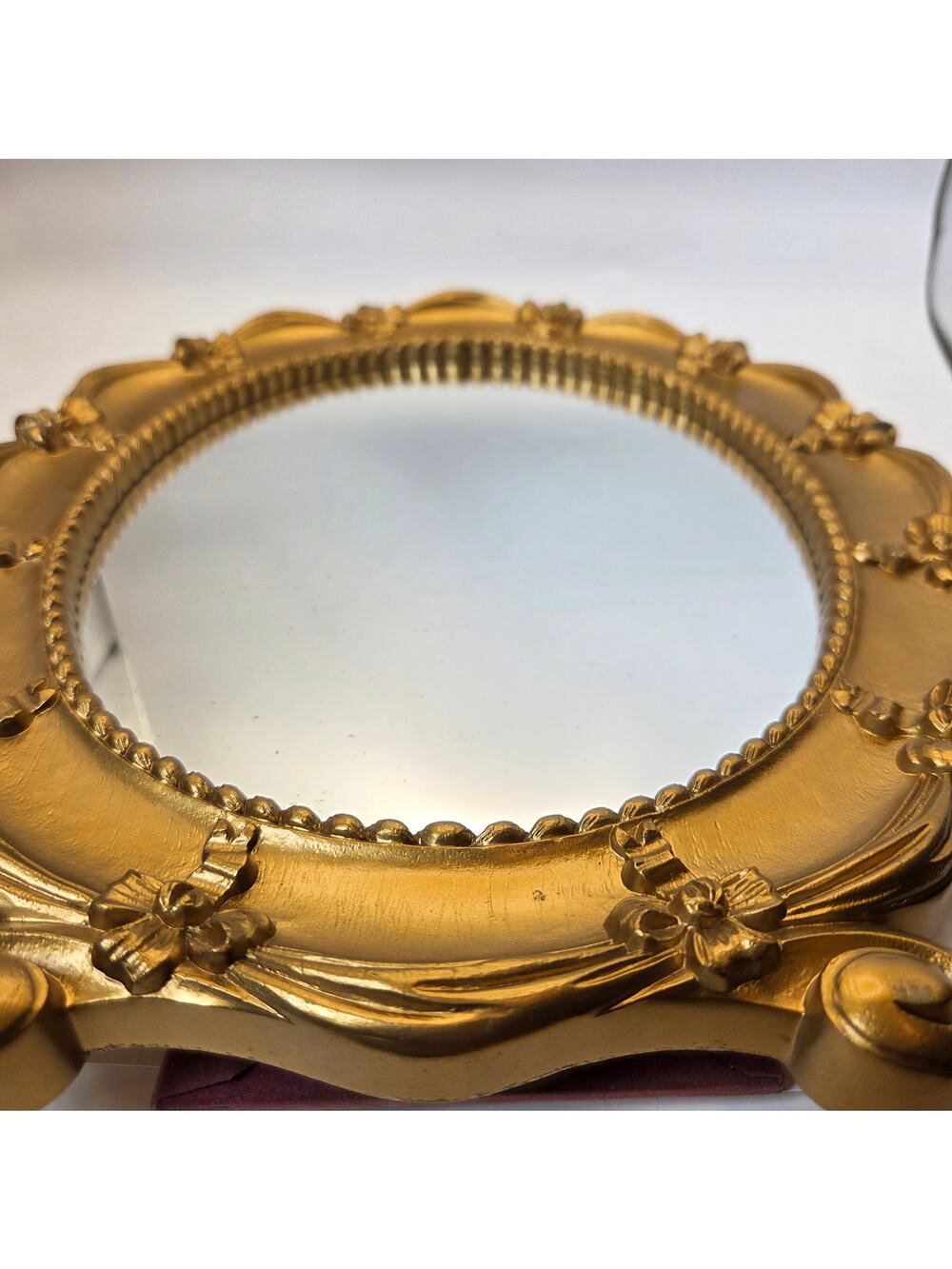 Syroco 1943 Gold Oval Bow Ribbon Vanity Table Mirror USA Wall Hanging VTG MCM